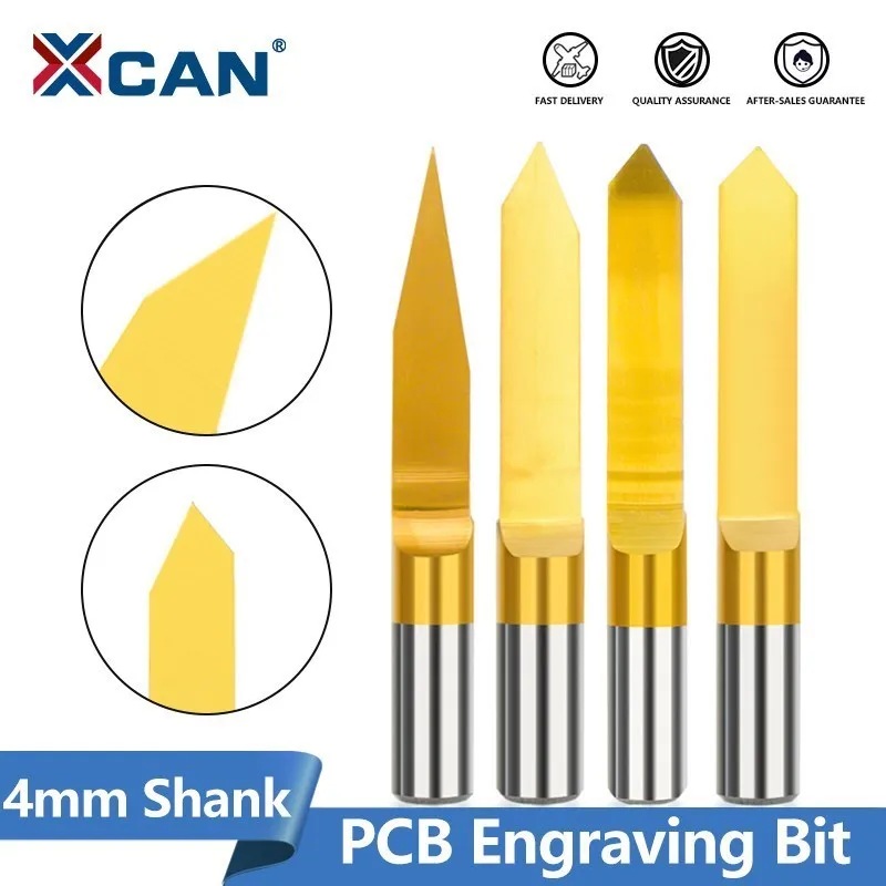 XCAN 4mm Shank PCB Carving Bit V Shape PCB Engraving Bit Cutter  Titanium Coated Carbide Milling Cutter CNC Router Bit