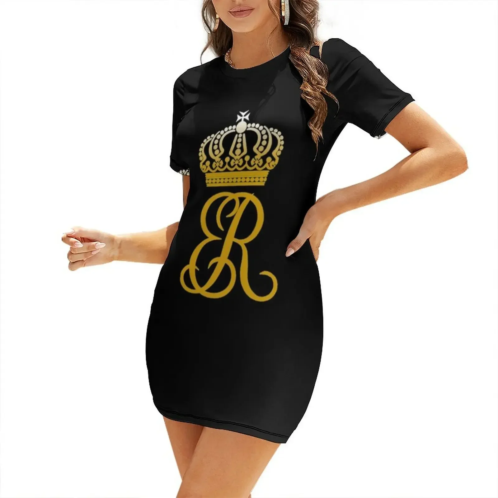 

Elizabeth II ER Crown UK Monarch God Save The Queen Short-Sleeved Dress elegant women's sets