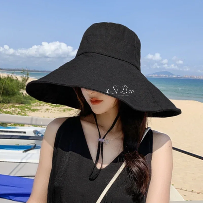 Japanese Sunshade Female Spring and Summer Sunscreen Free To Fold Big Brim Sun Hat Fisherman Hat Cover Face Oversized Hair