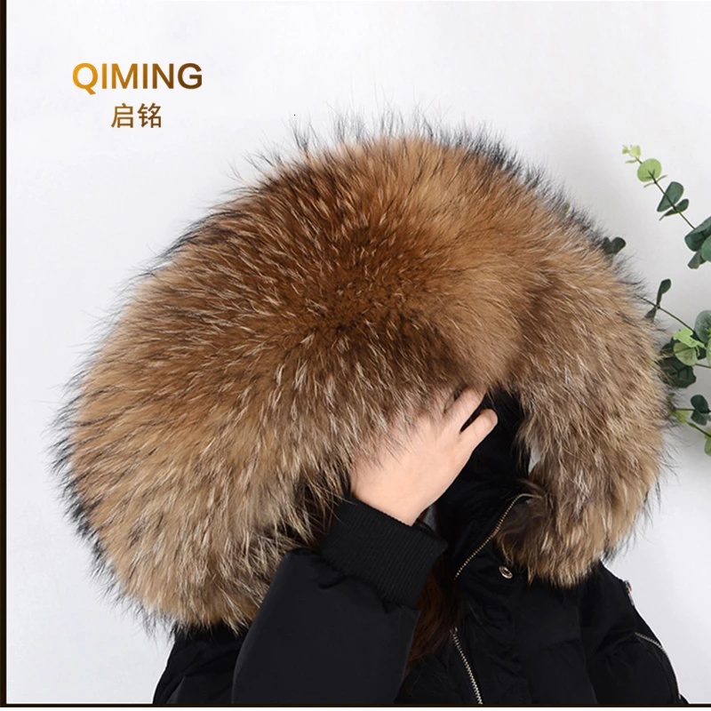 Real Natural Raccoon Fur Collar Winter Women\'s Coat Hooded Solid Collar Fur Removabl Neck Scarves Scarf Women Luxury scarfs