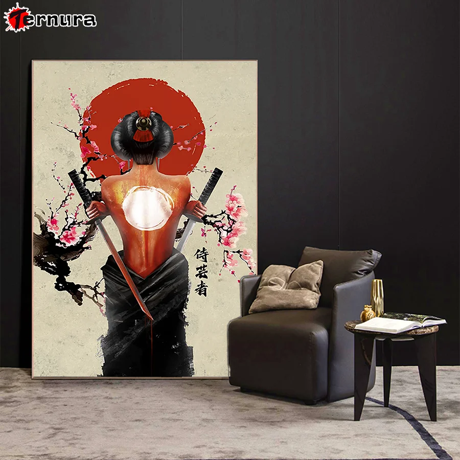 full square diamond painting vintage japanese geisha pictures embroidery round diamond mosaic painting ssamurai girl decoration