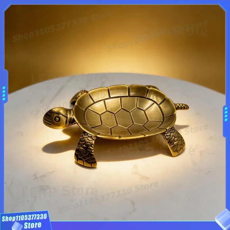 Hand Carved Brass Turtle Jewelry Plate Creative Living Room Storage Tray Lucky Home Ornament Imported Metal Decor for Desk
