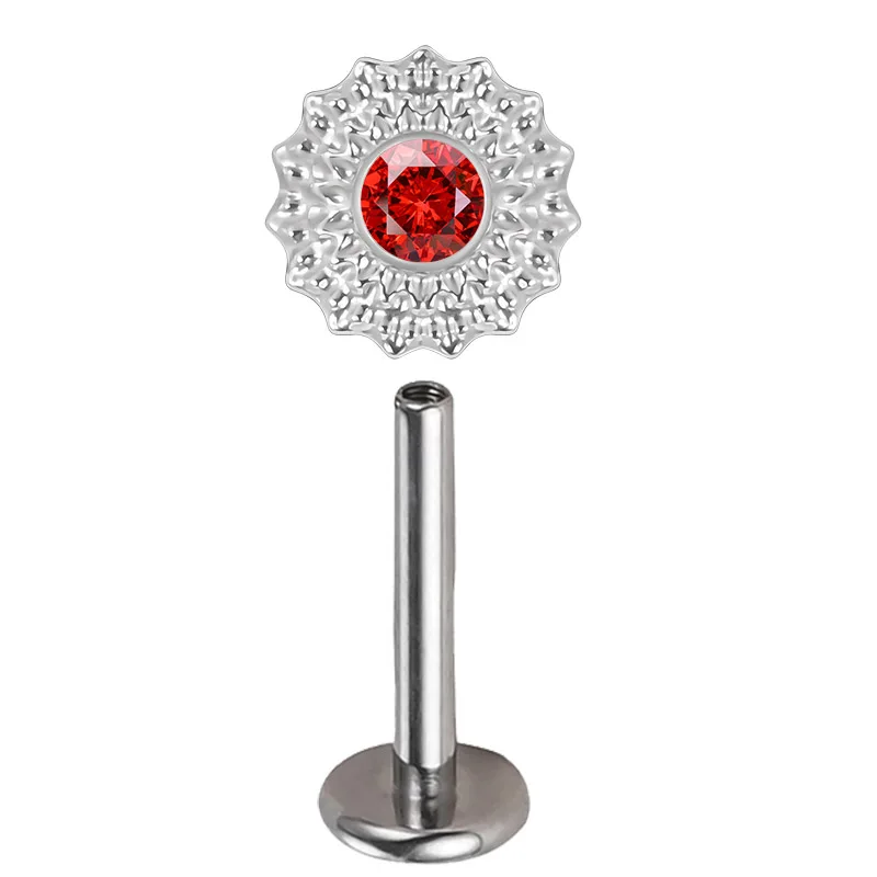 ASTM F136 Titanium Ear Lip Studs with CZ Paved Top