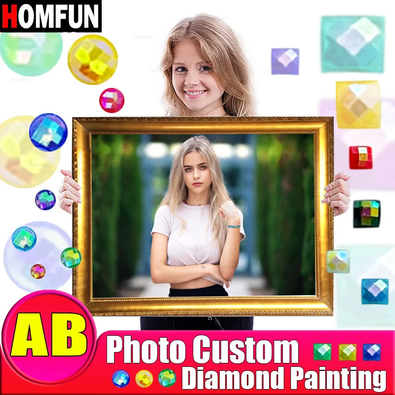 HOMFUN AB 5D Diamond Painting Photos Custom Full Square Diy Diamond Mosaic Picture Of Rhinestones Round Diamond Embroidery Sale