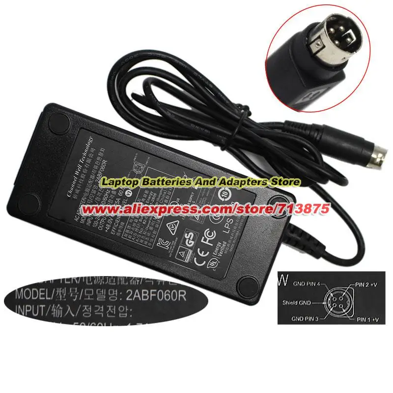 2ABF060R AC Adapter 48V 1.25A 60W Power Adapter Charger with 4 PIN Tip Power Supply
