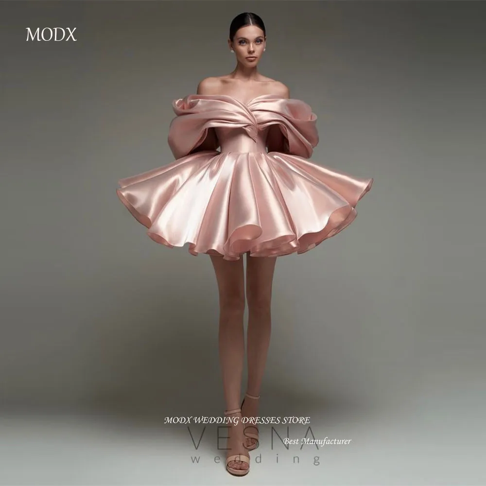 

MODX Sexy Off Shoulder Blush Pink Prom Party Dresses Satin Cocktail Dress US Women Formal Evening Gowns Gradution Corset Back