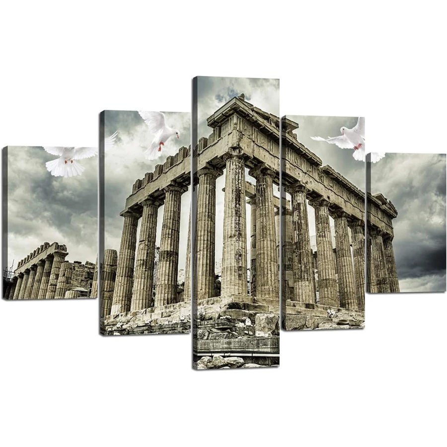 

Full diamond painting Parthenon Temple on the Acropolis of Athens,5 pcs Renowned retro architecture embroidery mosaic home decor