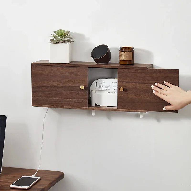 Wall Mount Router Storage Box Living Room WiFi TV Set Top Box Walnut Socket Covering Decor Unobstructed Signal Desktop Organizer