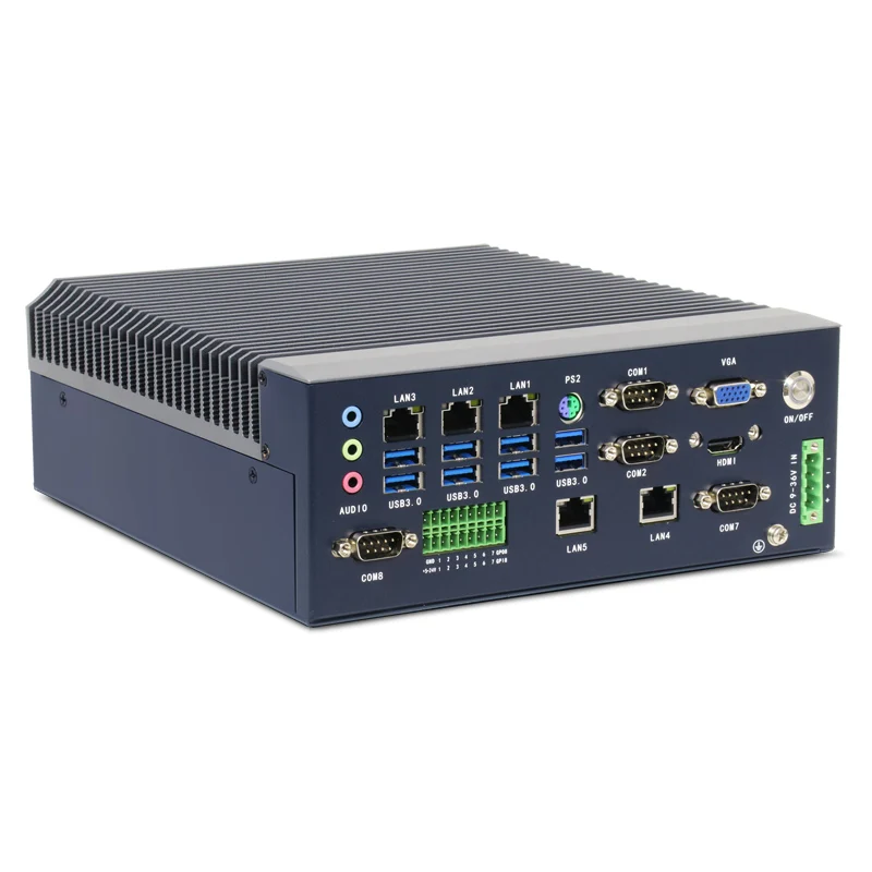 

X Linkleaps Design 6th & 9th Gen Desktop CPU Industrial Mini Fanless PC with 4 RS485 RS232 COM 5 GbE LAN 2 DDR4 64GB