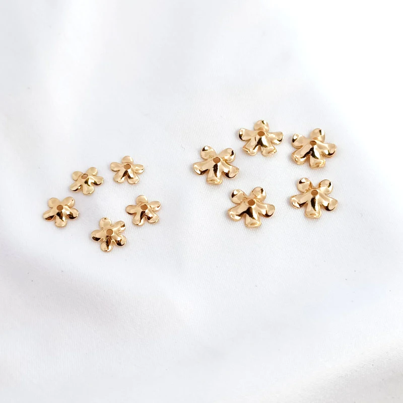 30 pieces copper wrapped 14K Gold three-dimensional five petal flower bead cap hand made DIY jewelry basic accessories materials