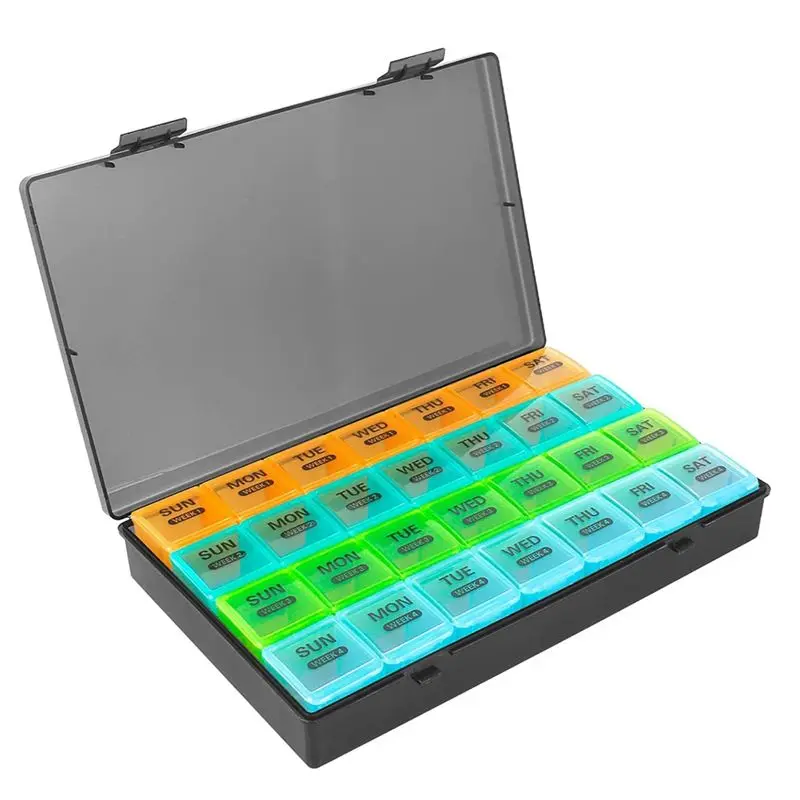 【ABFS】Monthly Pill Organizer 1 Time A Day, with 28 Compartments 4 Weeks Pill Dispenser Box with Flip Lids,Organizer Box Daily