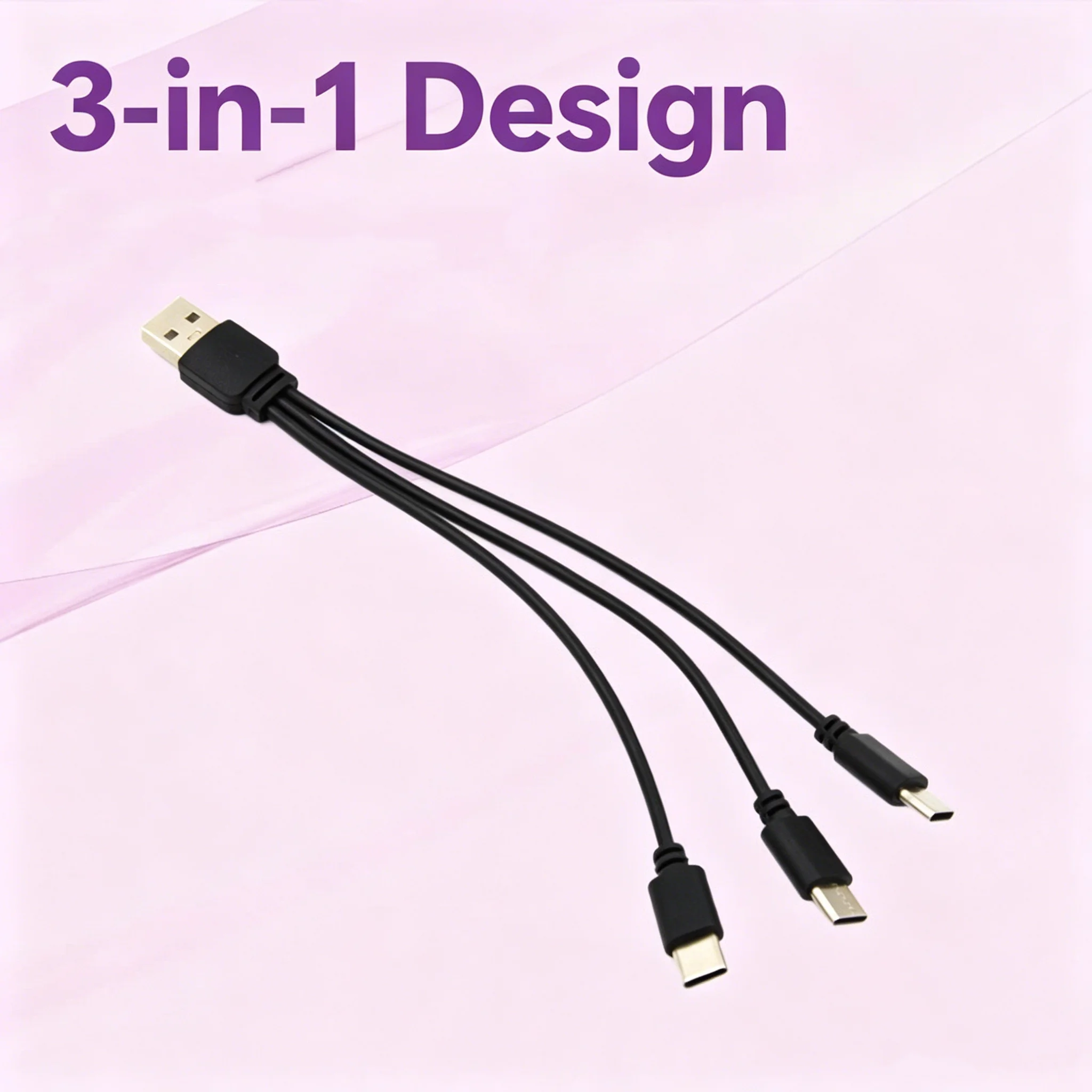 3 In 1 Triple USB C Fast Charging Cable Compact Portable PVC Data Sync Charger Cord Multi Port Design For Samsung  Xiaomi