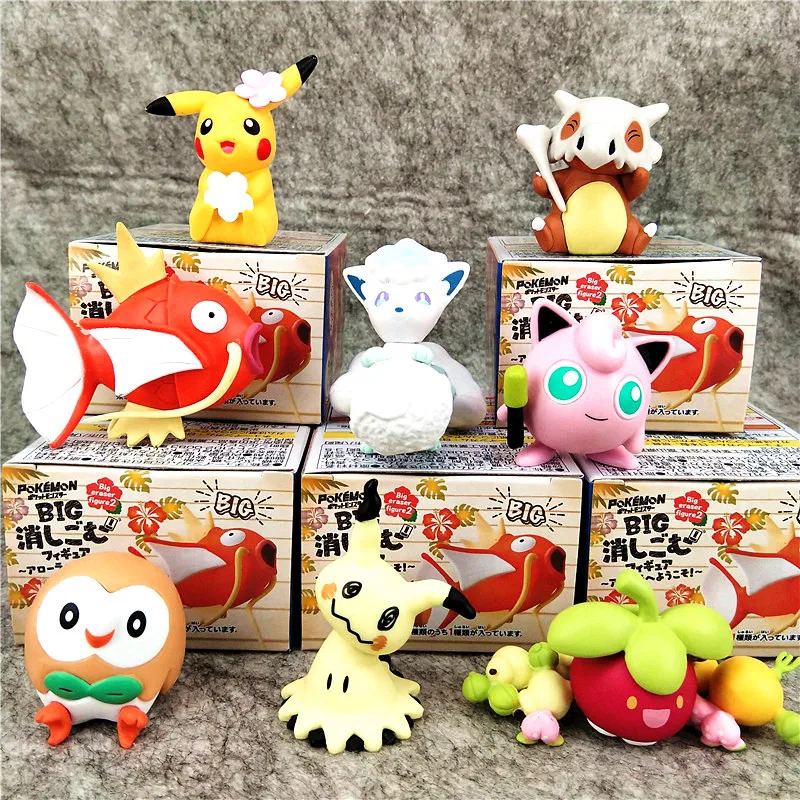 Pokemon and Hawaii Series Model Anime Pikachu Jigglypuff Rowlet Collection Decorative Ornaments Children's Toys Christmas Gifts