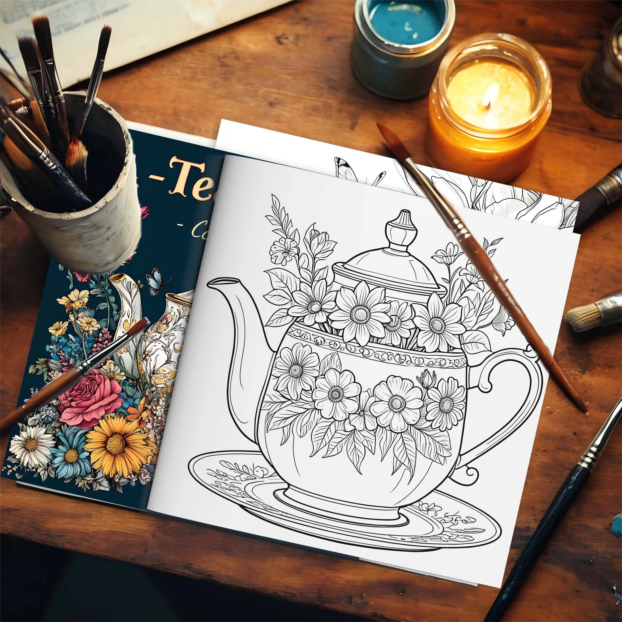 Teapots Coloring Book 24 Pages Art Adult Picture Book Gift For Birthday Party Relieve Stress Kill Time Graffiti Painting Drawing