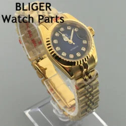 BLIGER 26mmNH05A Automatic Women Watch Sapphire Glass Two Tone Rose Gold Red Green Dial Diamond Index Steel Bracelet