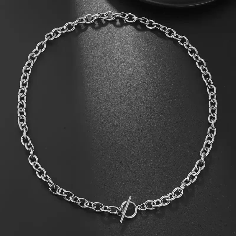1pc Hollow-Out OT Clasp Necklace 50cm Stainless Steel Unisex Minimalist Street Style Collarbone Chain Pendant-Free  Sweater Chai