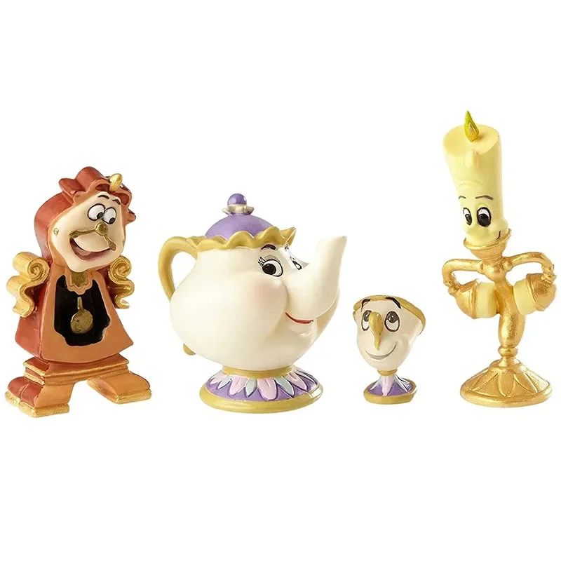 4Pcs/Set Miniso Disney Beauty and The Beast Action Figure Toy Bell Candle Tea Cup Anime Figures for Kids Cake Decoration Gifts