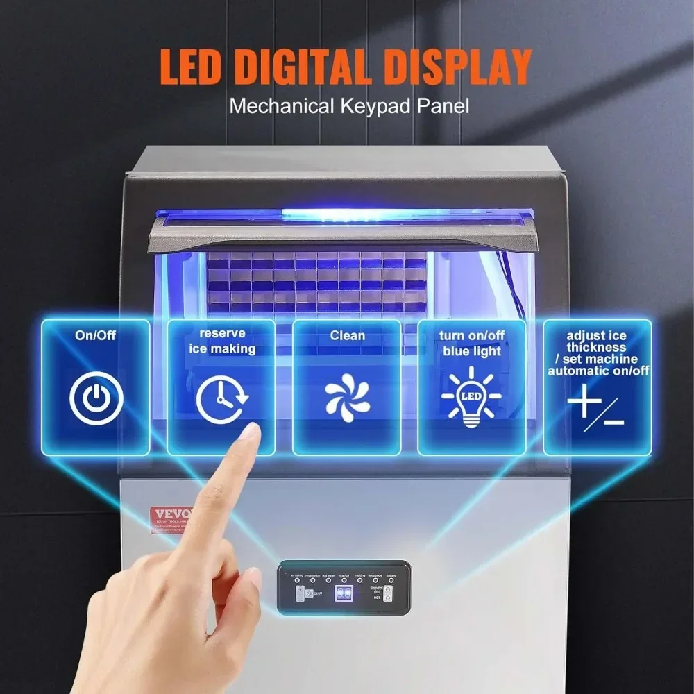 Máquina LED Ice Maker, 33lbs Capacidade de Armazenamento, 55 Cubos de Gelo em 12-15 Minutos, 130lbs, 24H