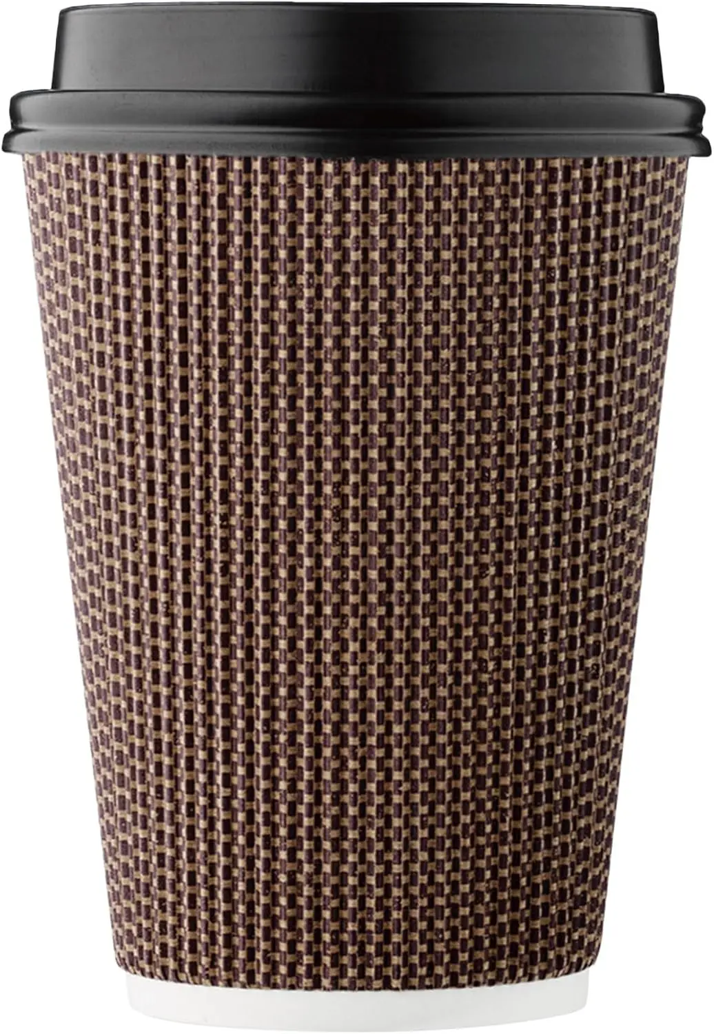 [100 SET]Harvest Pack 12 oz Disposable Coffee Cups, Insulated Ripple Double-Walled Paper Cup with Lids, Brown Geometric,