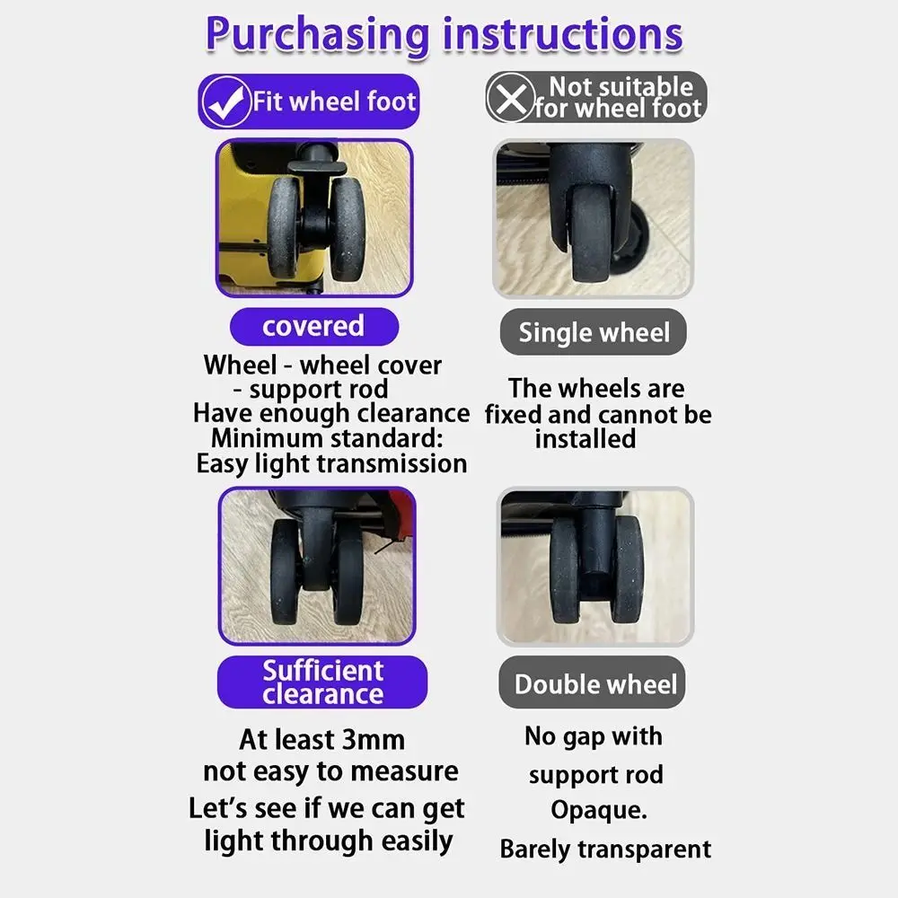 8 szt. Silikonowe nakładki ochronne na kółka walizki, antypoślizgowe, redukujące hałas, pierścienie ochronne na kółka walizki, zmniejszające zużycie kółek