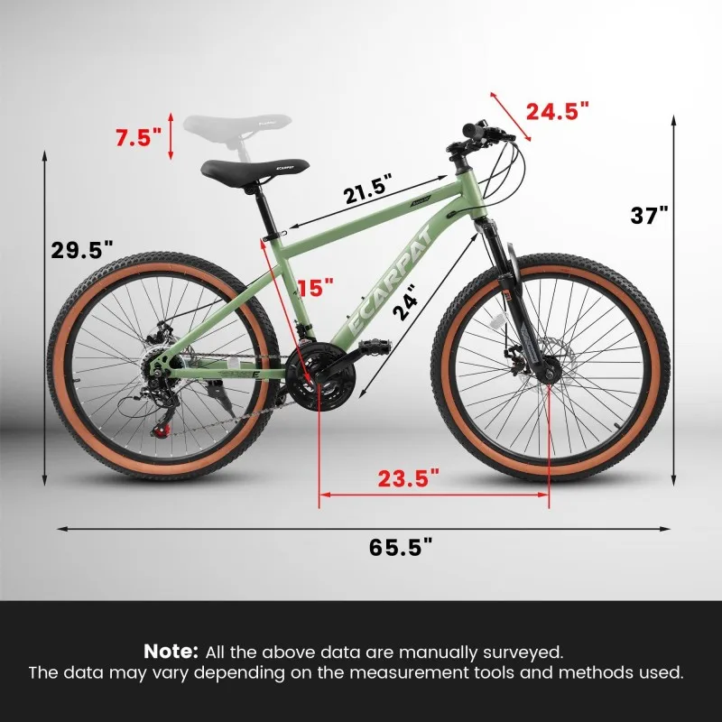24inch 21 Speed Disc Brake Suspension Fork Children Mountain Bike Steel MTB Bicycle for Boys and Girls - Image 3