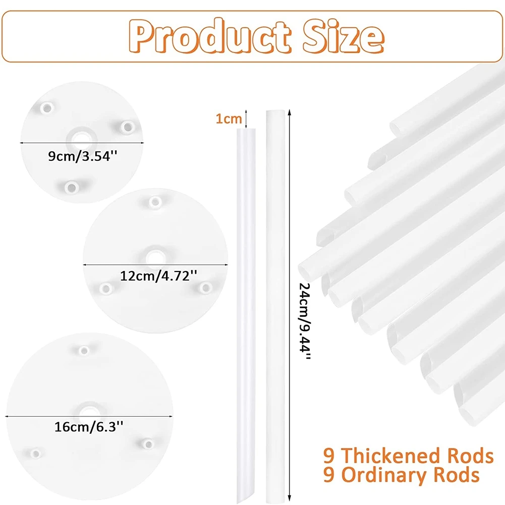 Cake Supports - Pack of 18 Cake Stands, Reusable Dowel Rods, Cake Supports with 3 Cake Plates, for Multi-Tier Cakes