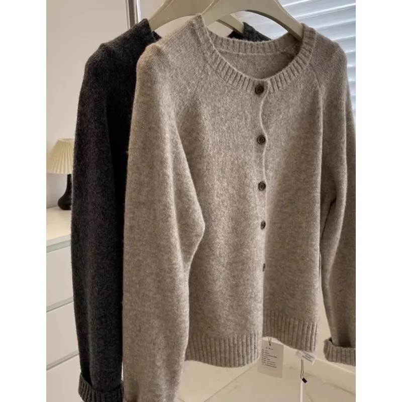 

Stylish round-neck 100 pure cashmere knitted cardigan women's sweater autumn and winter wool top coat