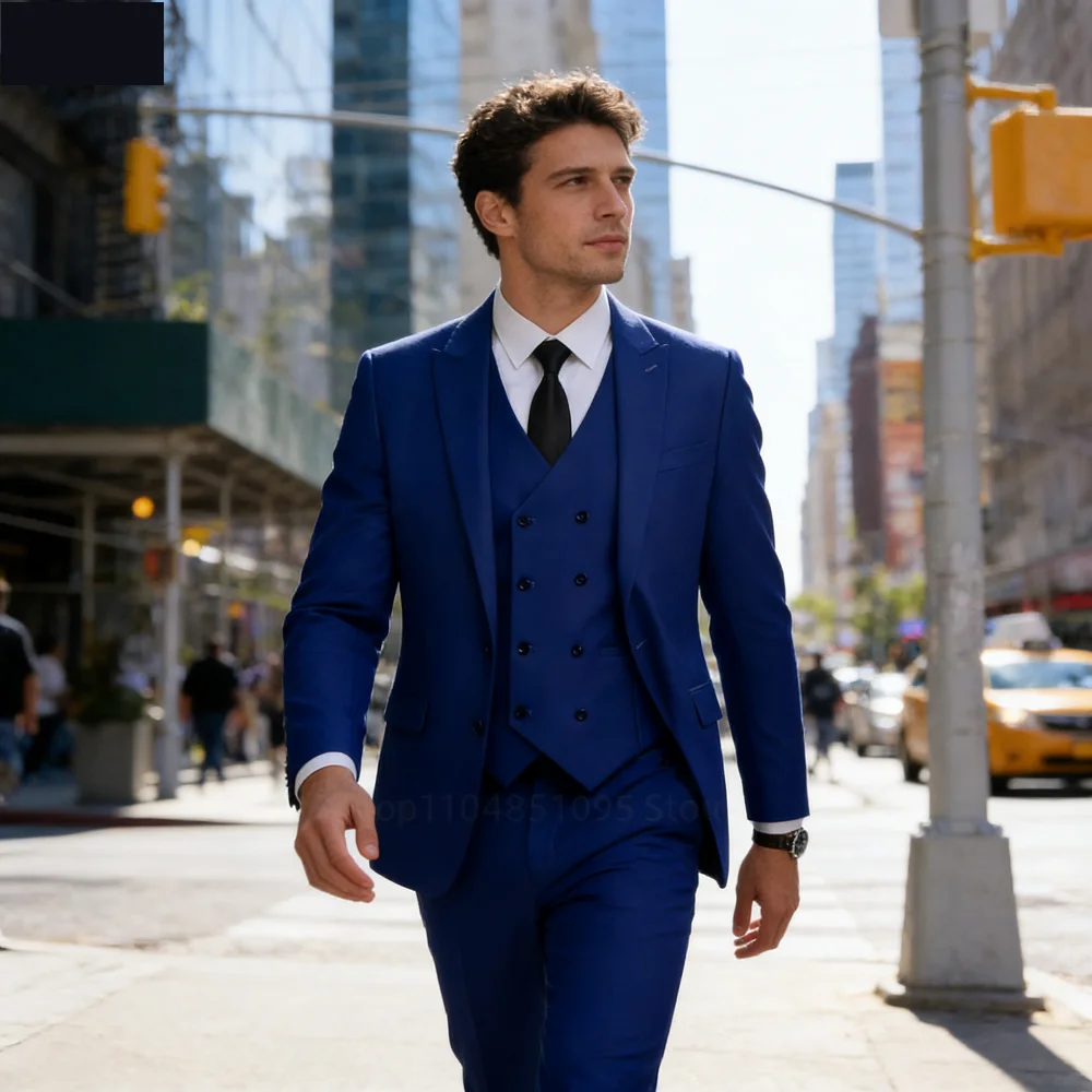 

Мужской фиолетовый костюм-тройка Slim Fit: пиджак, жилет и брюки. Модный свадебный/праздничный костюм для жениха и шафера.