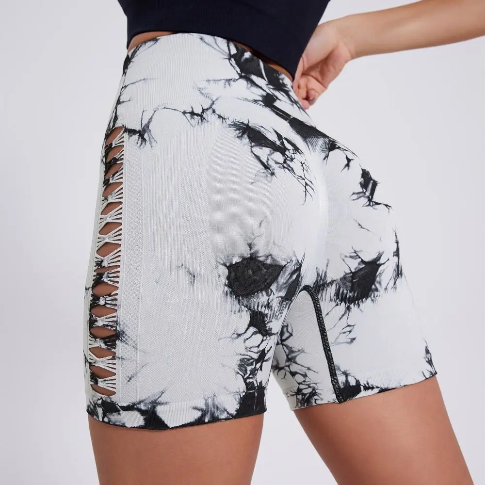 Leggings semplici a vita alta con tie-dye Pantaloncini scavati Leggings fitness Pantaloni da yoga skinny per abbigliamento sportivo da donna