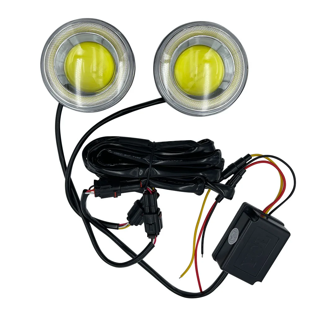 Car LED 3.5Inch Daytime Running Ligh Foglight Universal Angel Eye Lens Driving Lamp With Bracket Line Group Ballast