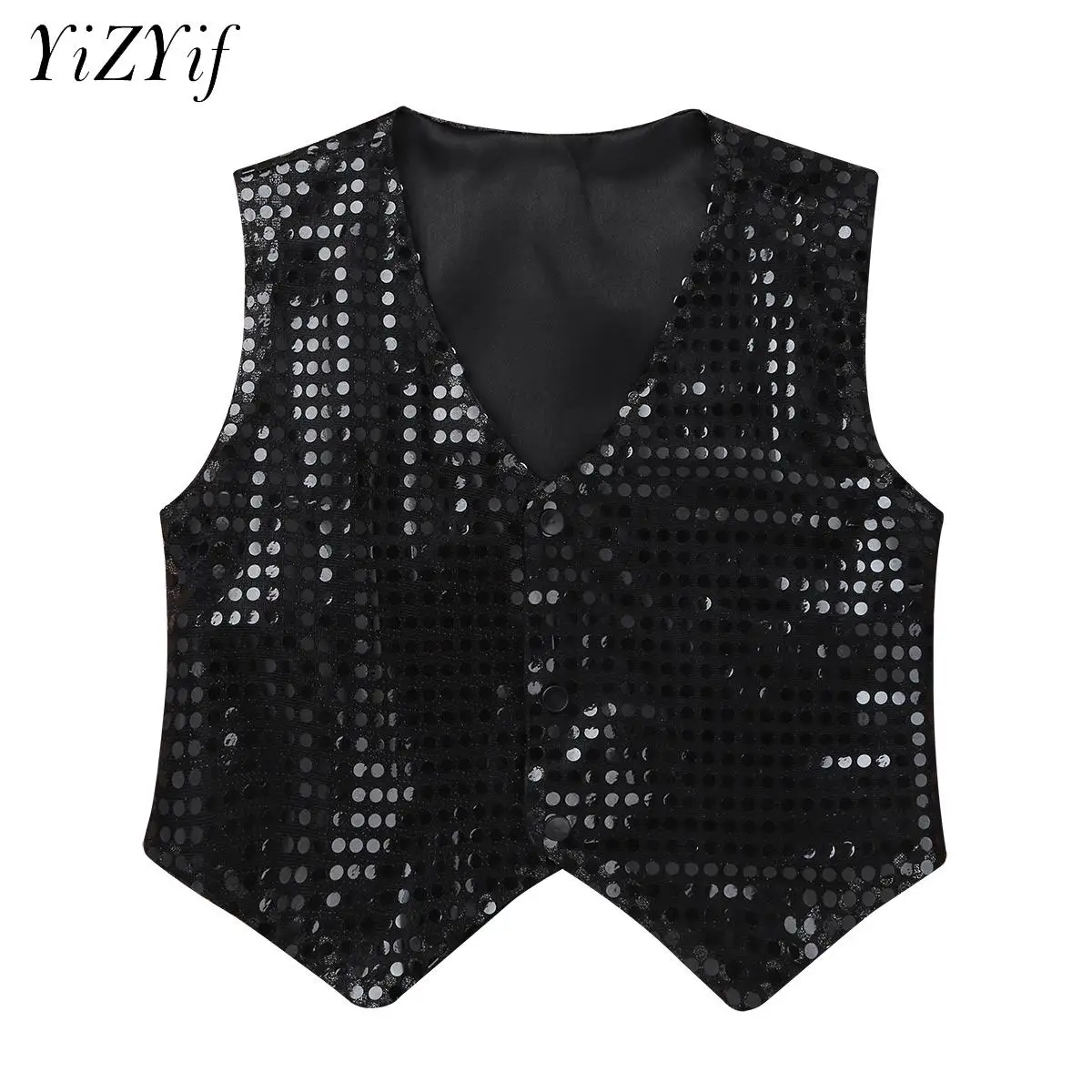 Kids Boys Hip-hop Jazz Dance Costume Glittery Sequined Vest Waistcoat Children Choir Stage Performance Carnival Party Clothes