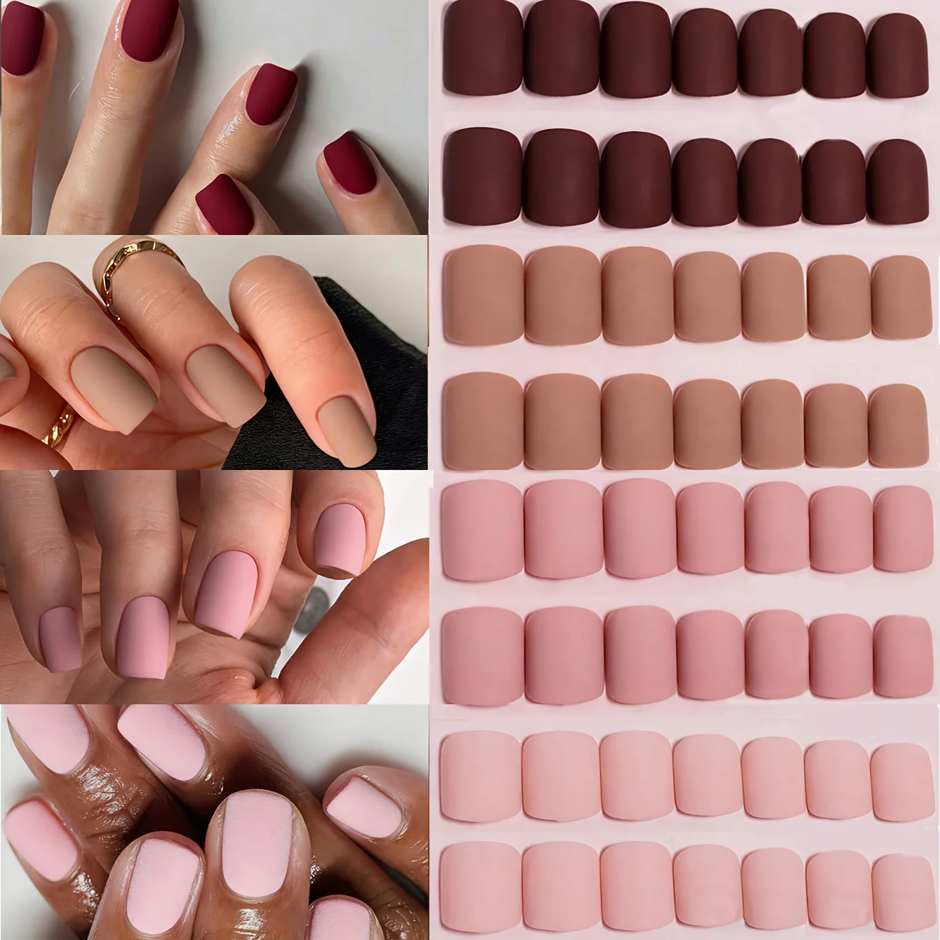 96 pièces-Style mat pressé moyen carré couleur unie ongles acrylique faux ongles cercueil acrylique ongles