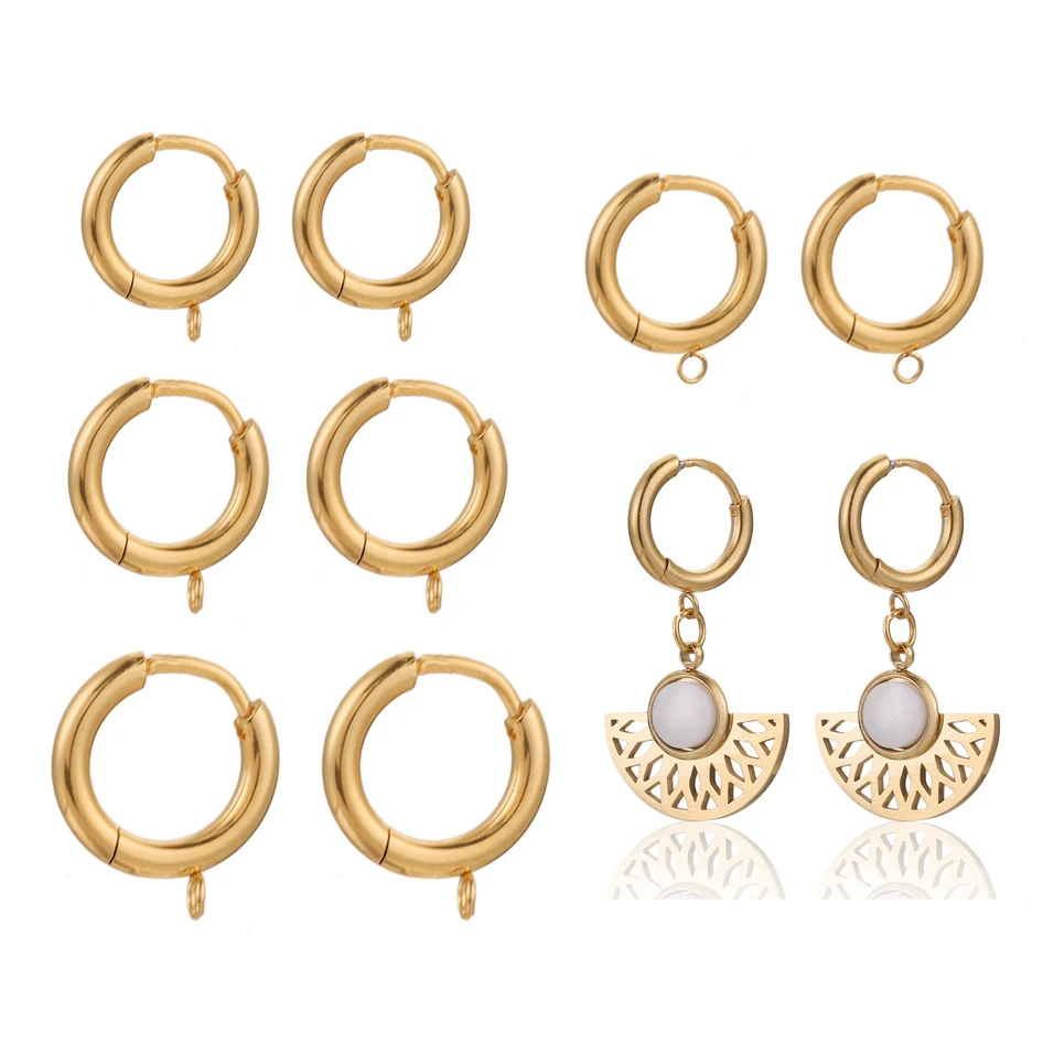 10pcs Gold Plated Earring Hooks with Loop Round Ear Wires Stainless Steel Huggie Hoop Earrings for DIY Dangle Earring Making