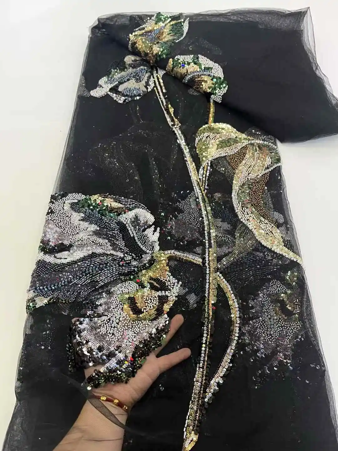 الراقية اليدوية مطرز أقمشة الدانتيل التطريز الدانتيل الفرنسي فستان الزفاف المطرزة أكوا تول النسيج