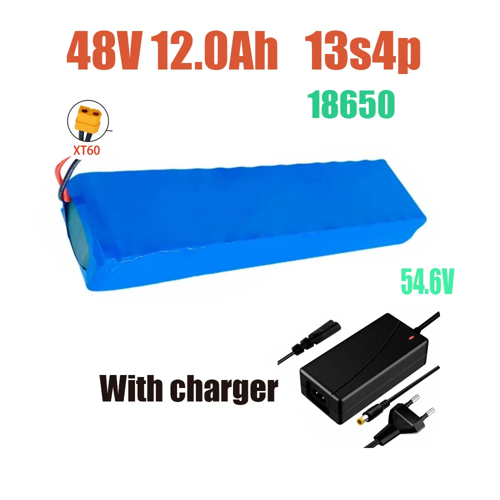 

New 48V 13S2P18650 12000mAh Large Capacity Lithium Battery Lithium Ion RechargeableBattery Pack+ Charger
