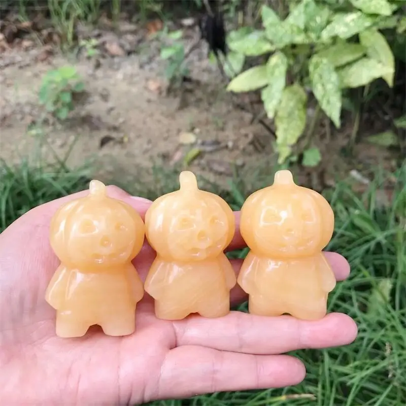 6cm Natural Yellow Calcite Pumpkin Man Carving, Reiki Healing, Fengshui Stone, Home and Office Decoration Gift, 1PC