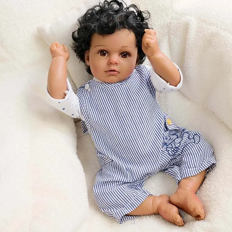 55cm Dark Skin  Arianna Brown Eyes Newborn Boy Baby Doll Birthday Xmas Gift