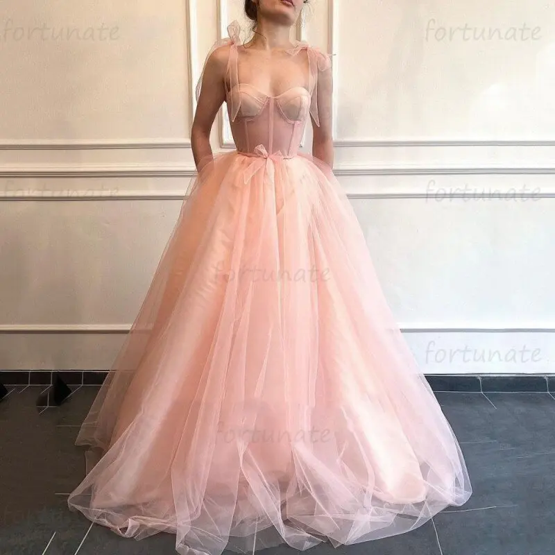 Vestido de graduación de línea a rosa para Homecoming, escote Corazón, Princesa, tirantes finos, tul, Formal, fiesta de noche, vestidos de graduación, largo hasta el suelo