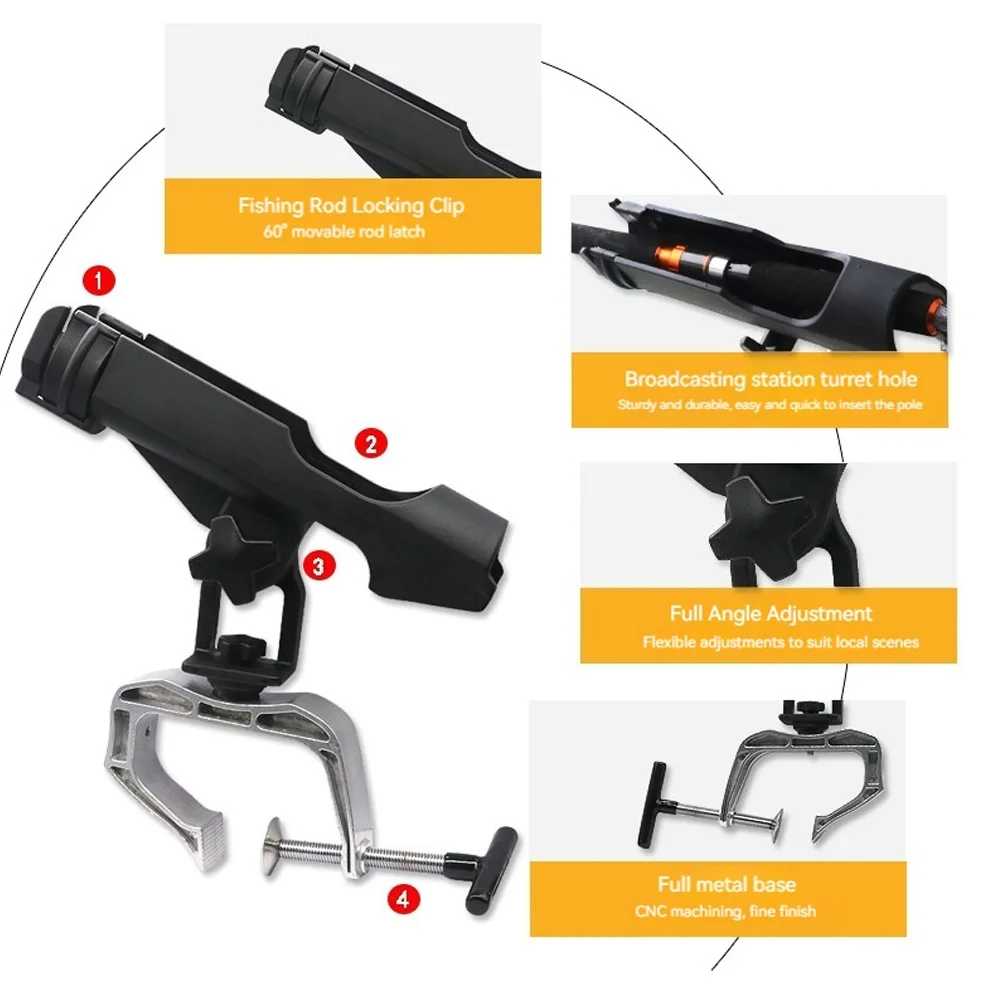 

Держатель удочки для рыбацкой лодки, регулируемая на 360 градусов стойка для удочки с большим зажимом, кронштейн для открывания удочки для аксессуаров для лодок и яхт