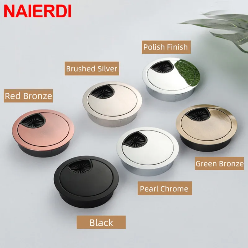 NAIERDI 50/53/60/80mm Cable Hole Cover Zinc Alloy Round Table Wire Hole Covers Outlet Port Computer Desk Grommet Line Holder image 2