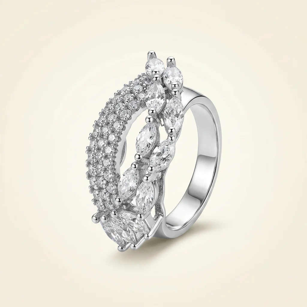 YLMyself Rhodium Plated CZ Long Ring, Bright Crystal Dainty Jewelry for Women, Hypoallergenic Gift for Her