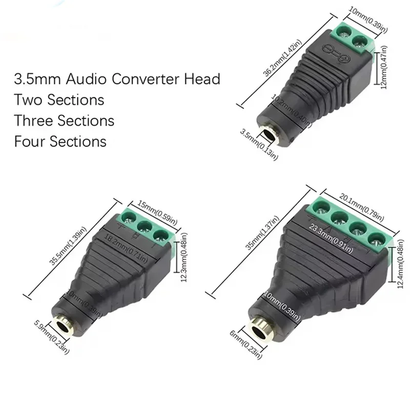 2/4/8Pcs 2/3/4Pin Screw Terminal Audio Connector 3.5mm Male Plug Female Jack Socket Earphone Mono Stereo Audio Convertor