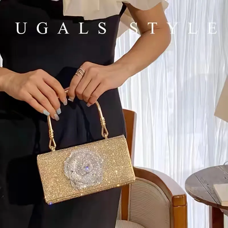 

Glitter Shiny Diamond Square Bag Fashion Floral Women's Handbag Luxury Bling Evening Bag Wedding Party Clutch Purse Shoulder Bag