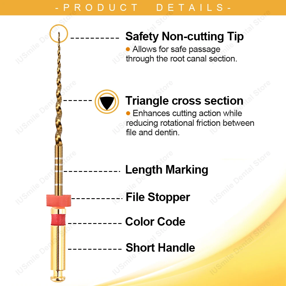 Dental Gold Flexible Endo Rotary Files Heat Activation Root Canal Operation Endodontic Files 25mm NITI Dentist Tool