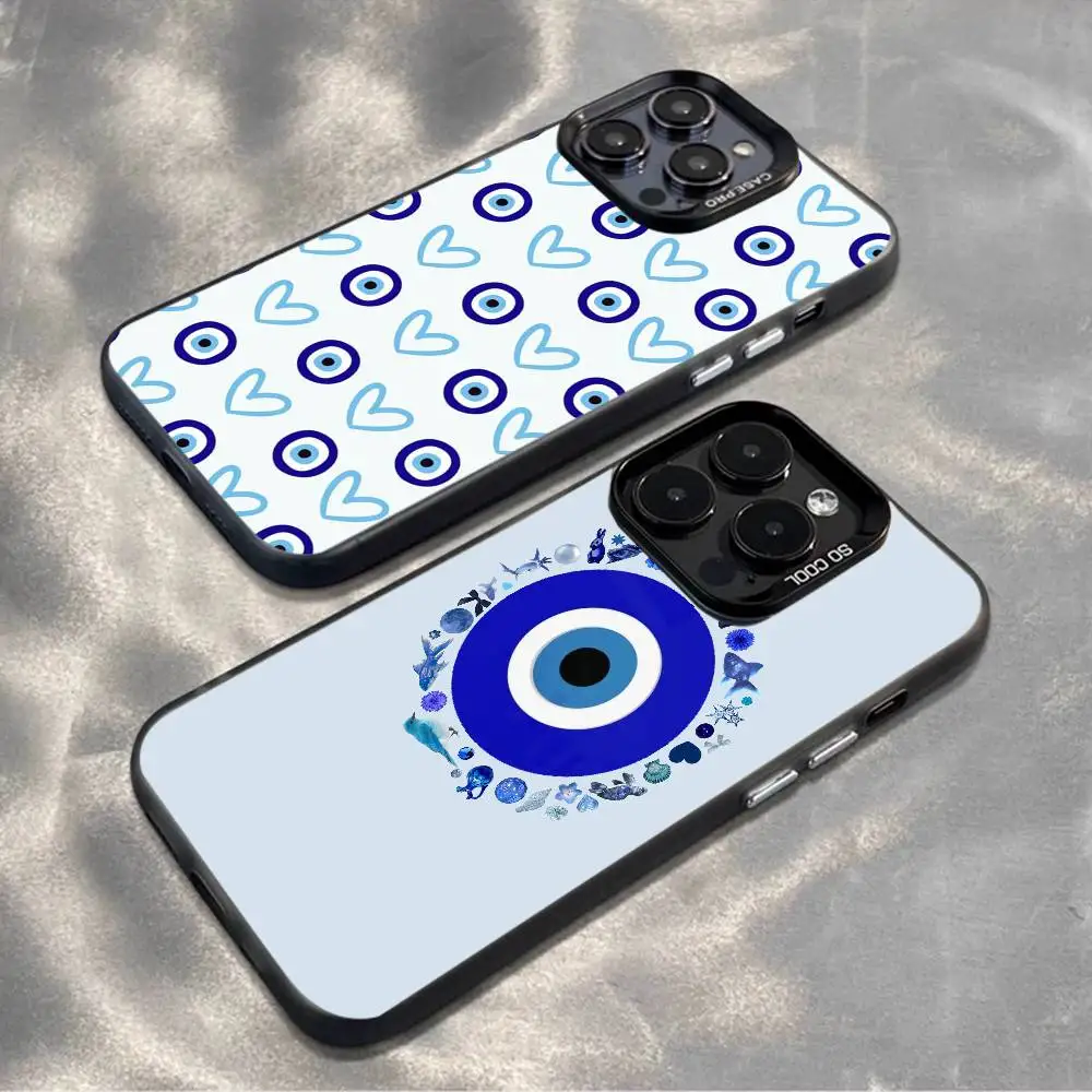 

Lucky Blue Evil Eye Phone Case For iPhone 16,15,14,13,12,11,Mini,Pro,MAX,plus,Black Matte Shockproof Cover