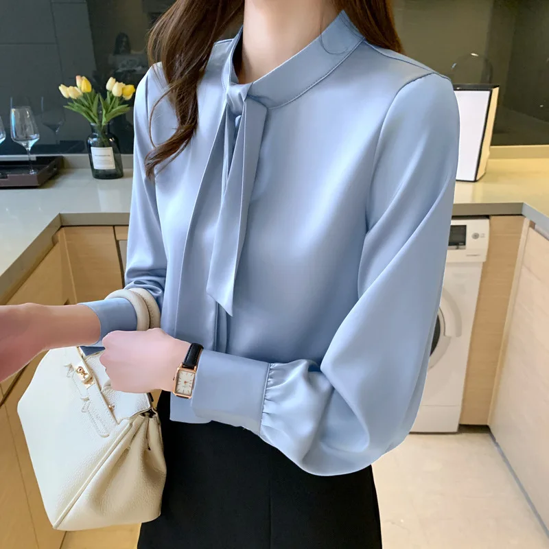 

Весенняя новая высококачественная профессиональная рубашка из ацетатного атласа, элегантный блейзер, внутренняя одежда, топ с длинными рукавами для женщин