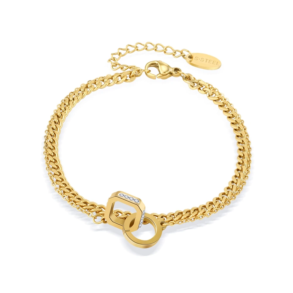 WILD & FREE Fashion Punk Gold Color Chain Bracelets Stainless Steel Waterproof Jewelry for Women