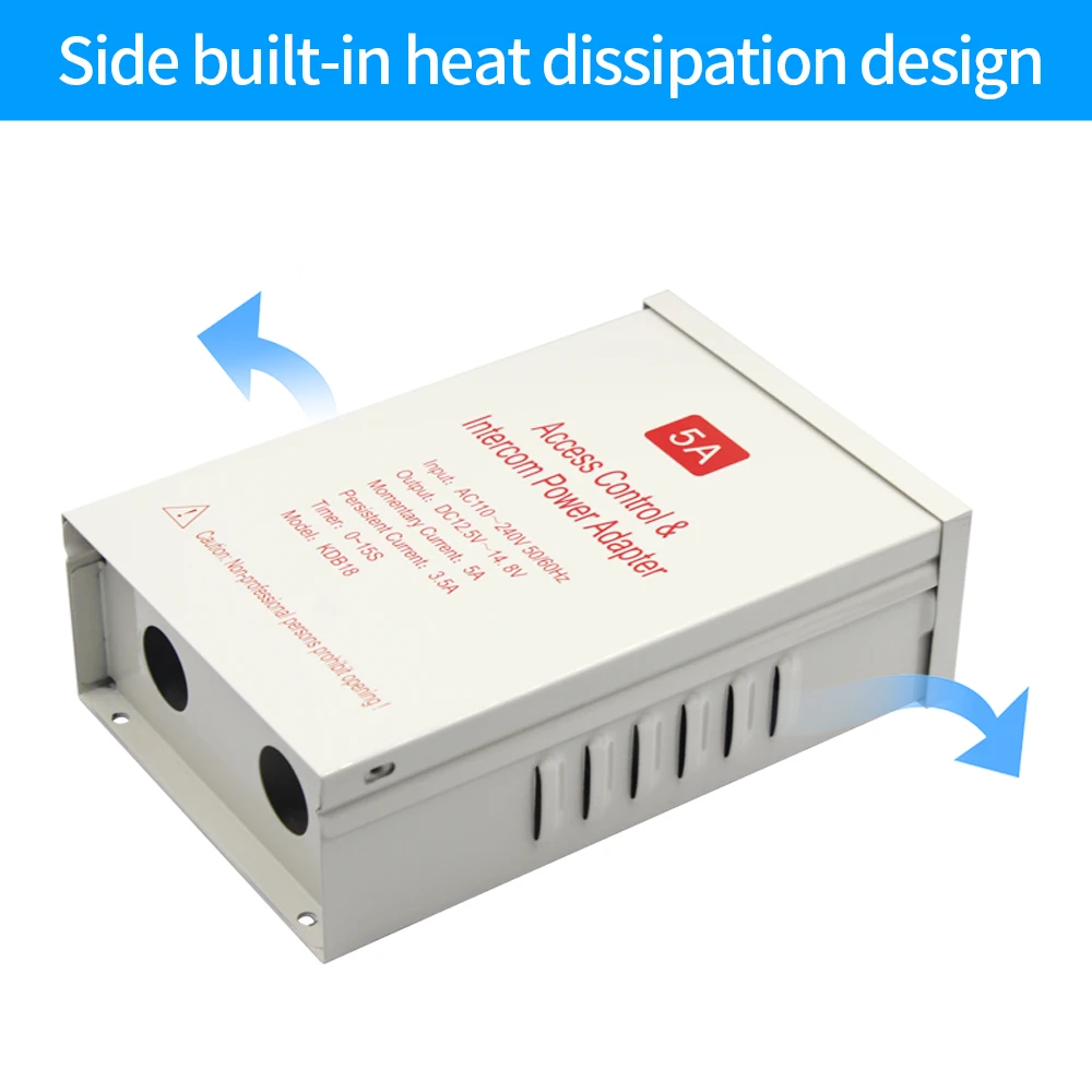 Rainproof Access Control Power Supply Transformer DC 12V-15V 5A Door System Switch Delay Time 15s Adapter for Face Recognition