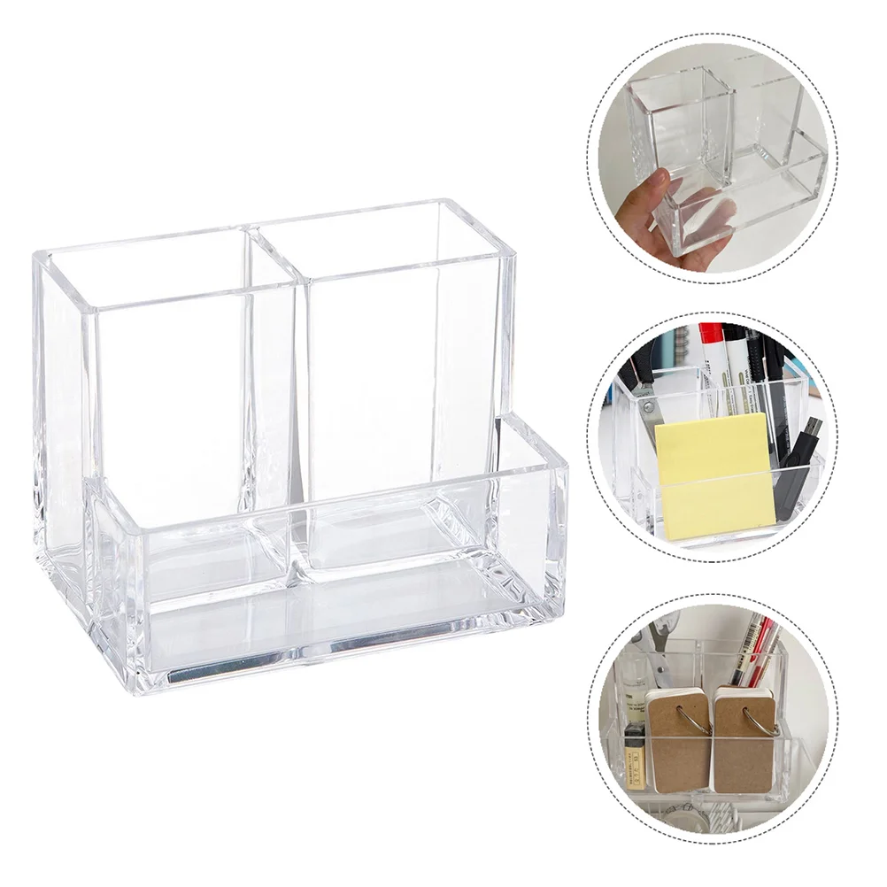 Business Card Pencil Case Desktop Organizer Multi-functional Compartment Holder Office Transparent