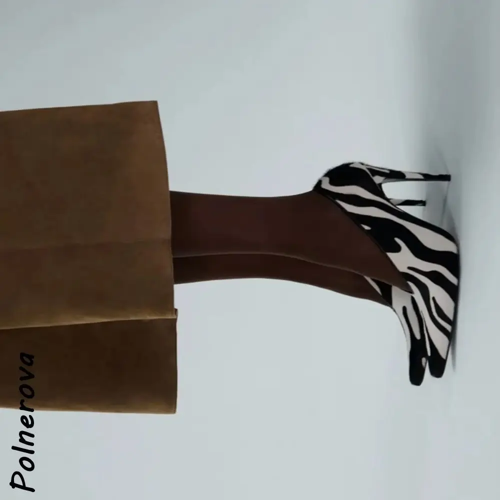 Zebra Print & Solid V-Cut Pumps Pointed Toe High Heel Leather Shallow Shoes Elegant Slip-On Stiletto Office Daily Shoes